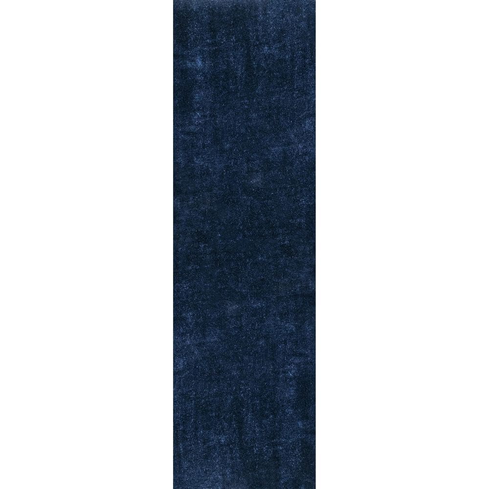 Loni Navy 2' x 10' Machine Washable Shag Runner Rug