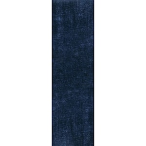 Loni Solid Machine Washable Shag Navy 3 ft. x 8 ft. Runner Rug