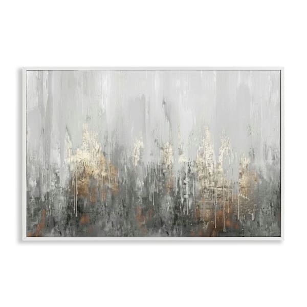 Stupell Industries Grey Silver Abstract Drip by LSR Design Studio White Framed Abstract Giclee Art Print 12 in. x 18 in.