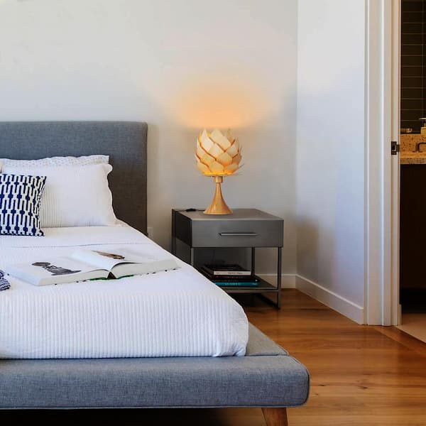 10.25 in. 1-Light Plug-In Pine Cone Wood Table Lamp for Bedroom Living Room