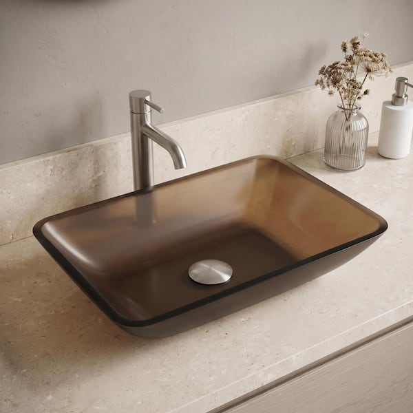 VIGO Matte Shell Sottile Amber Glass 18 in. L x 13 in. W x 4 in. H