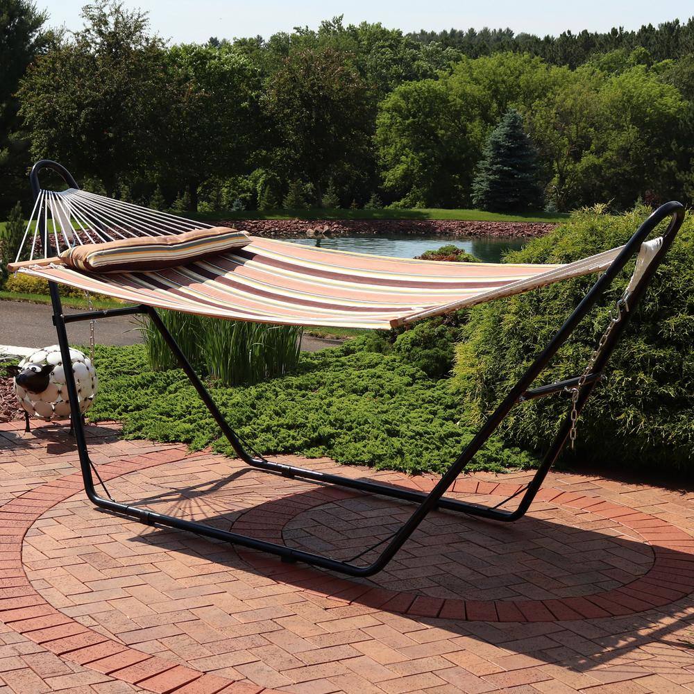 Sandy Beach Quilted Polyester Hammock with Black Steel Stand
