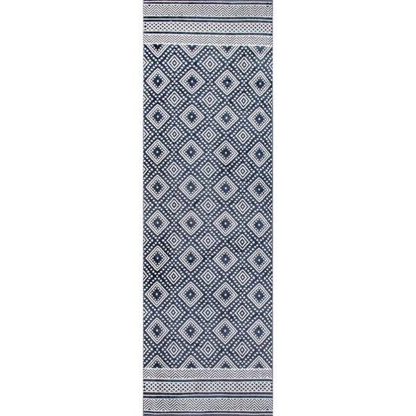 nuLOOM Phyllis Machine Washable Diamond Trellis Blue 3 ft. x 8 ft. Transitional Runner Rug
