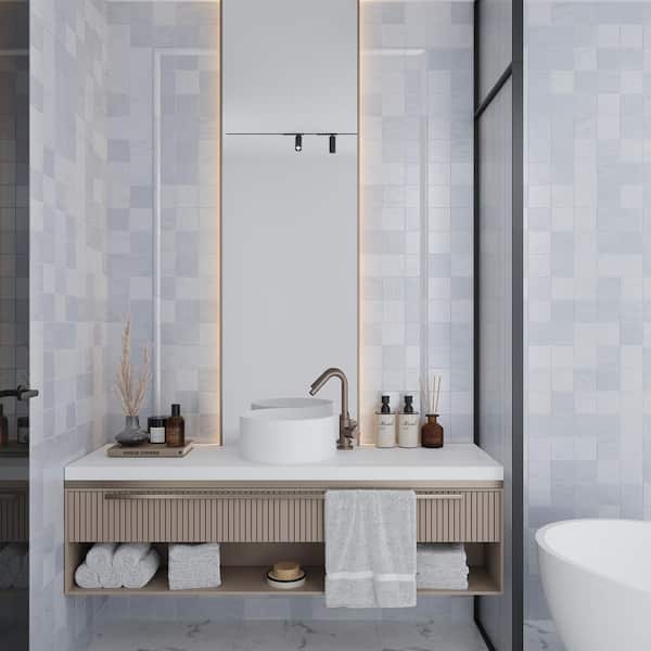 Blue 4 in. x 4 in. Polished and Honed Ceramic Mosaic Tile (5.38 sq. ft./Case)