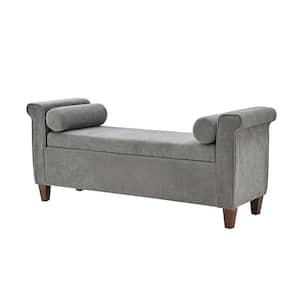 Amalia Grey 54" Traditional Upholstered Storage Bench with 2 Round Pillow