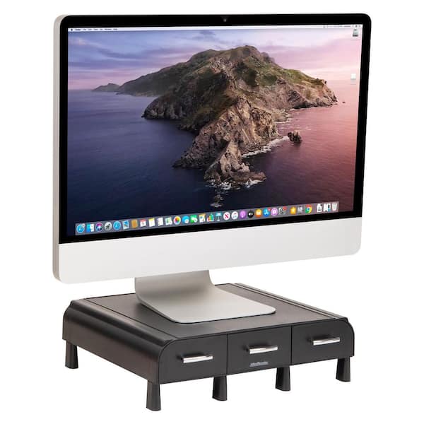 13.5 in. L x 13 in. W x 4 in. H Monitor Stand Desktop Organizer with Storage Drawers Plastic, Black