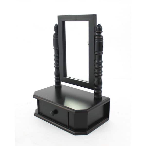 HomeRoots Mariana 20 in. Black Traditional, Drawer Table Mirror