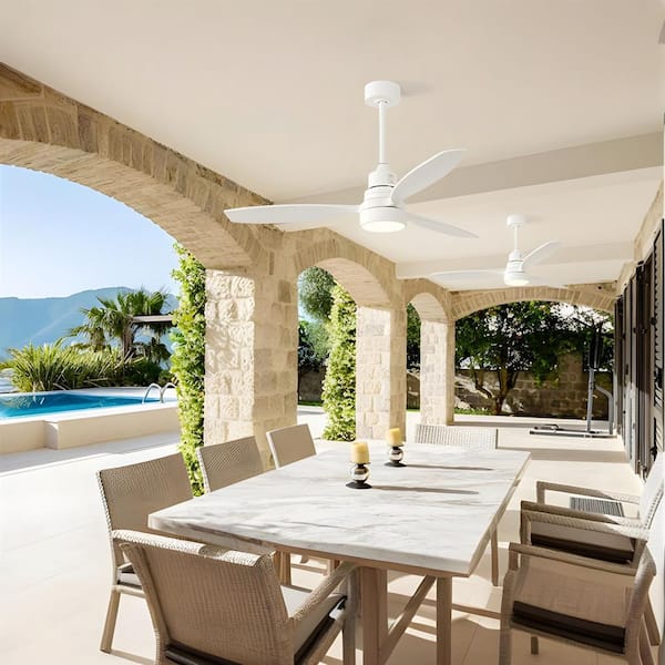 52 in. with LED Light Indoor/Outdoor White Ceiling Fan Wood and Remote Control