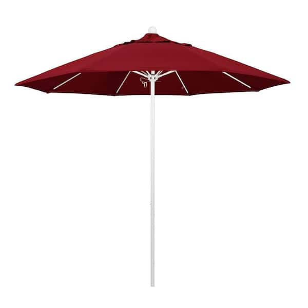 California Umbrella 9 ft. White Aluminum Commercial Market Patio Umbrella with Fiberglass Ribs and Push Lift in Red Olefin