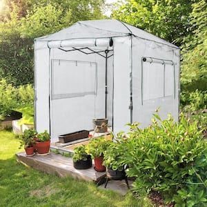 6 ft. W x 8 ft. D Pop-up Walk-in Gardening Greenhouse Canopy, Roll-Up Zipper Doors and 2 Large Roll-Up Windows, White
