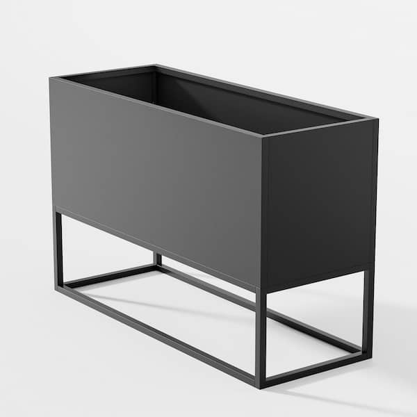 Tatayosi 47 in. L x 18 in. W x 18 in. H Black Large Metal Rectangular Planter with Shelves and Drainage Holes
