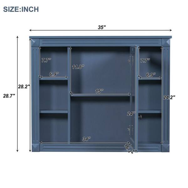 Miscool Ami 35 in. W x 7.1 in. D x 28.7 in. H Rectangular Bathroom Storage Medicine Cabinet with Mirror In Blue