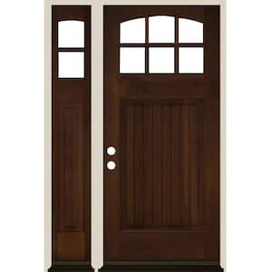 50 in. x 80 in. V-Groove Arched 6-Lite Provincial Stain Right Hand Douglas Fir Prehung Front Door Left Sidelite