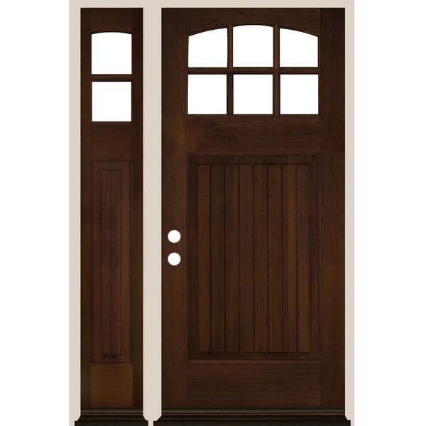 Krosswood Doors 50 in. x 80 in. V-Groove Arched 6-Lite Provincial Stain Right Hand Douglas Fir Prehung Front Door Left Sidelite