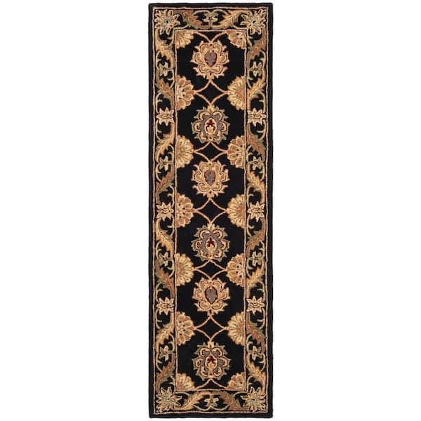 Heritage Black 2 ft. x 8 ft. Floral Geometric Border Runner Rug