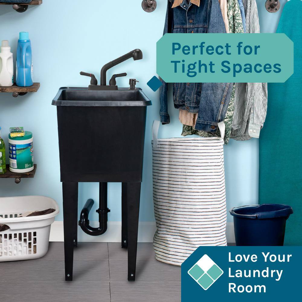 Black Freestanding Thermoplastic Utility Sink with Faucet for Laundry Room
