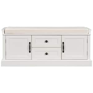 White Storage Bench with 2 Drawers and 2 cabinets for Living Room, Entryway (42.5''W x 15.9''D x 17.5''H)