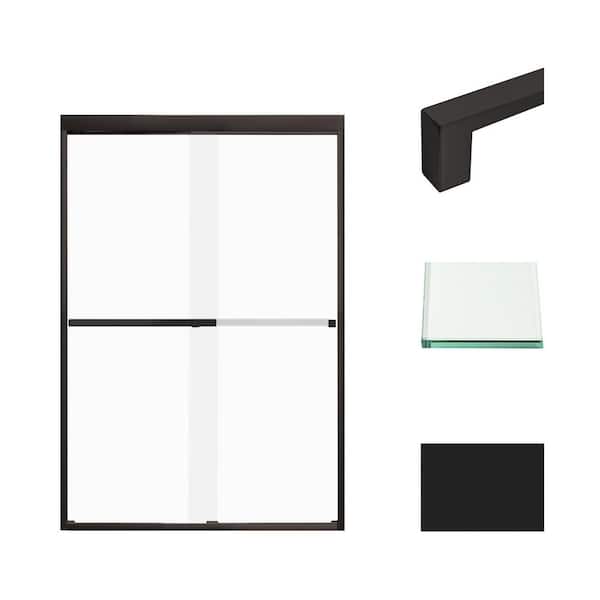 Transolid Frederick 47 in. W x 70 in. H Sliding Semi-Frameless Shower Door in Matte Black with Frosted Glass