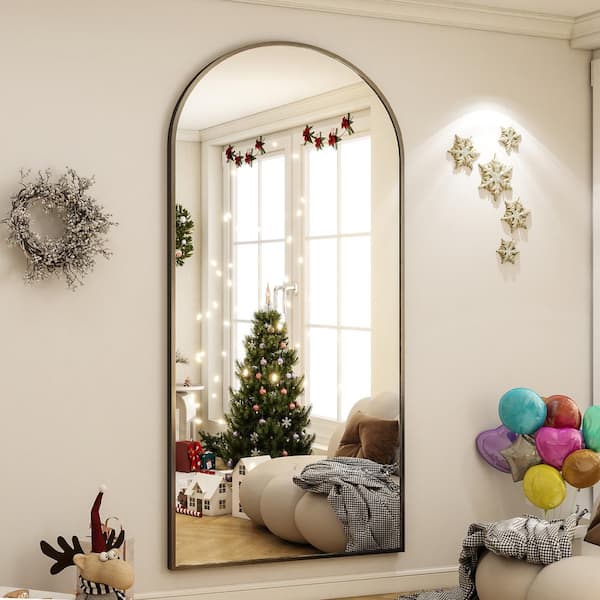XRAMFY 30 in. W x 71 in. H Arched Classic Black Aluminum Alloy Framed Oversized Full Length Mirror Floor Mirror