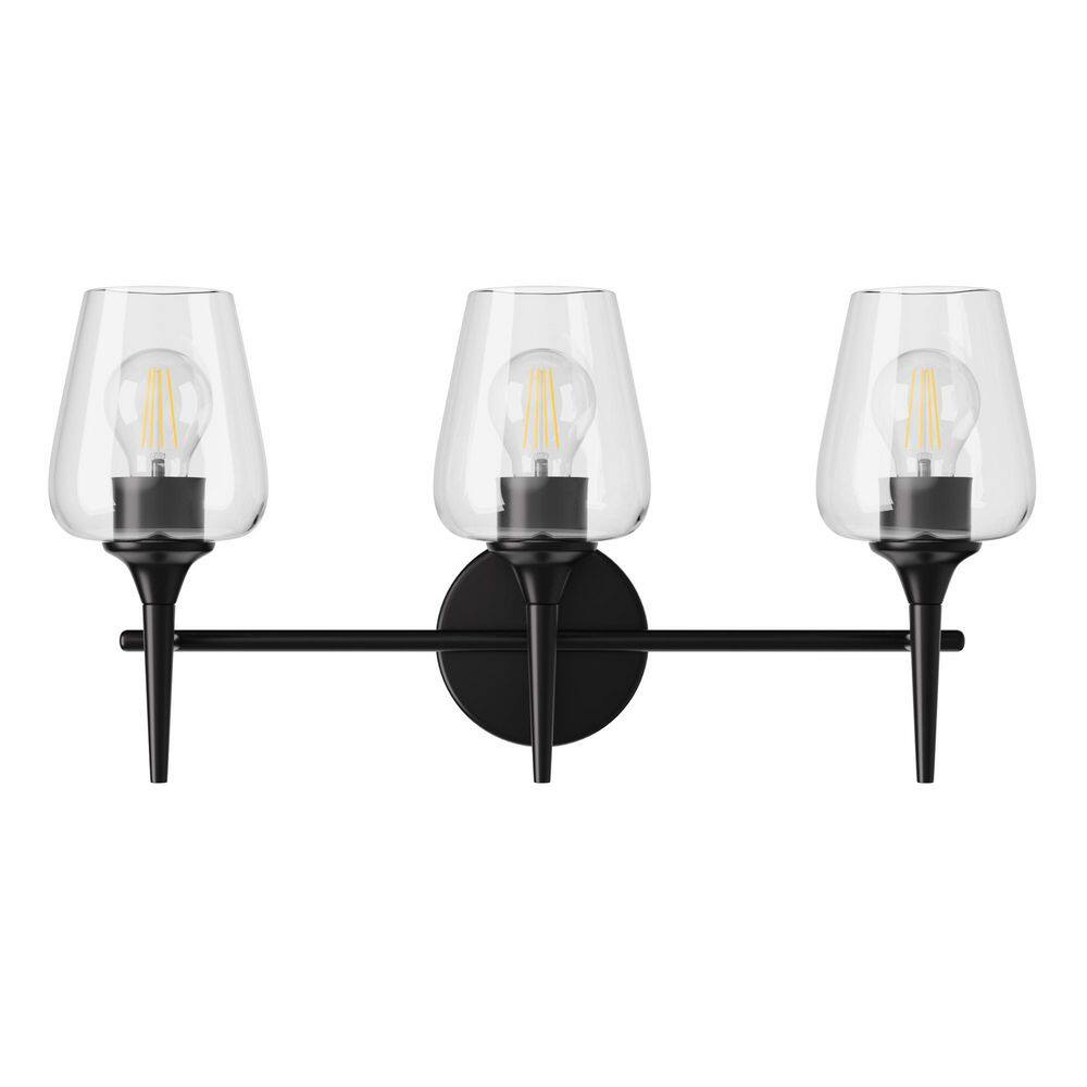 21.69 in. 3-Light Black Vanity Light with Clear Glass for Bathroom, Hallway, Bedroom with E26 Socket price history on PriceWatchPro
