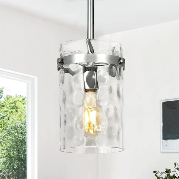 Jasslynn 60 Watt 1 Light Chrome Modern Pendant Light with Water Rippled Glass Shade for Kitchen Island