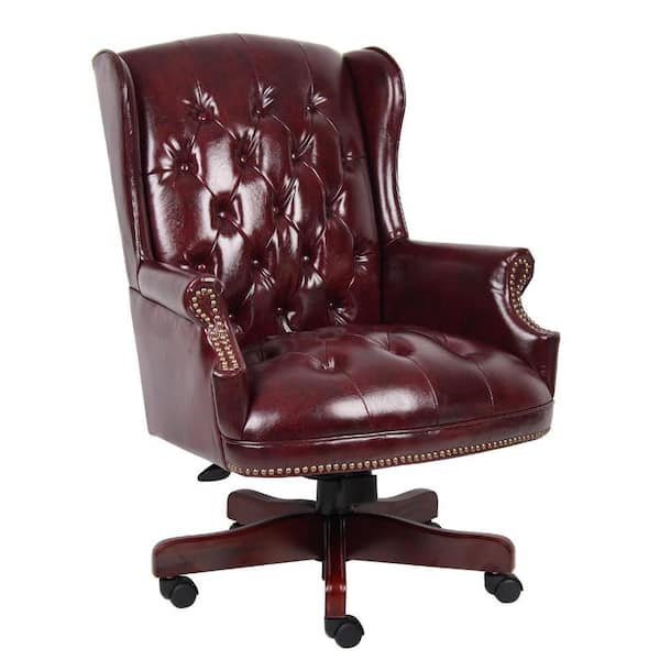 Benjara Saily Vinyl Oversized Task Chair in Burgundy and Brown