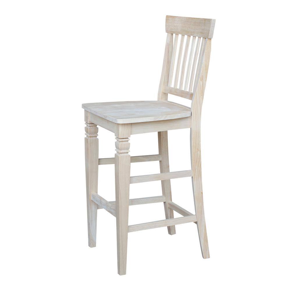 Solid Parawood Seattle Bar-Height Stool in Traditional Unfinished Wood