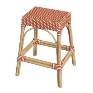 Robias 24.5 in. Orange and White Dot Backless Rectangular Rattan Counter Stool (Qty 1)
