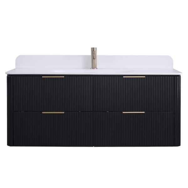 CosmicSky 48 in. Single Sink Floating Bath Vanity in Black Oak with White Integrated Acrylic Top Basin (Assembled)