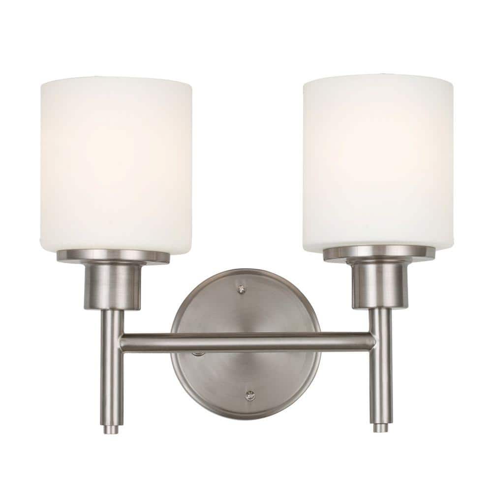 Aubrey 2-Light Satin Nickel Indoor Bath or Vanity Light with Frosted Glass Shades price history on PriceWatchPro