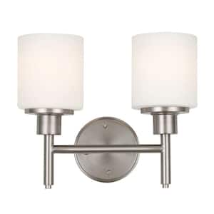 Aubrey 2-Light Satin Nickel Indoor Bath or Vanity Light with Frosted Glass Shades