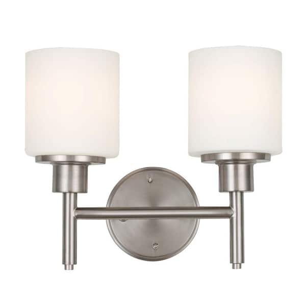 Design House Aubrey 2-Light Satin Nickel Indoor Bath or Vanity Light with Frosted Glass Shades