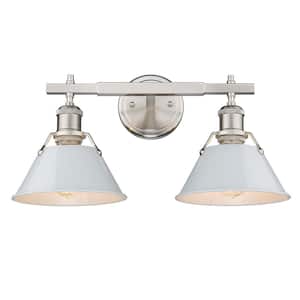 Orwell 18.25 in. 2-Light Pewter Vanity Light with Dusky Blue Shades