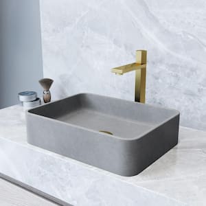 Segovia Gothic Gray Concreto Stone 16 in. L x 12 in. W x 4 in. H Rectangular Vessel Bathroom Sink