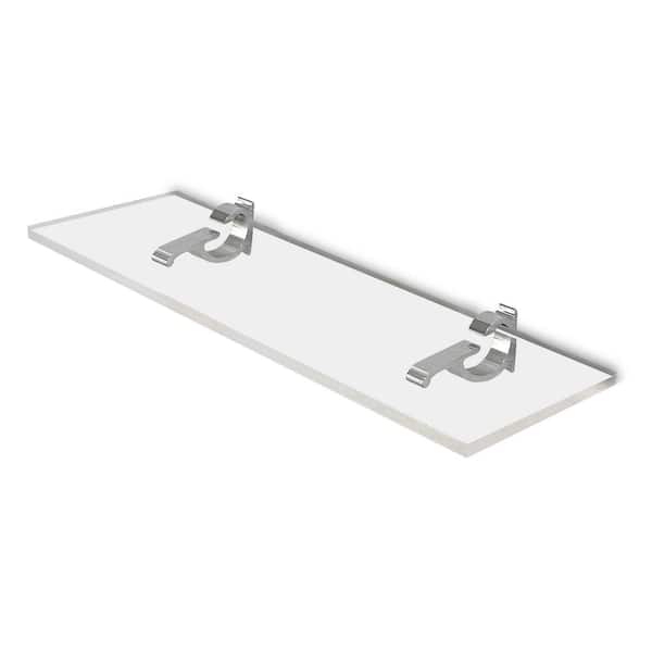 Fab Glass and Mirror 6 in. W x 0.75 in. H x 36 in. D Floating Wall Mounted Clear Acrylic Rectangular Shelf 3/4 in. Thick in Chrome Brackets