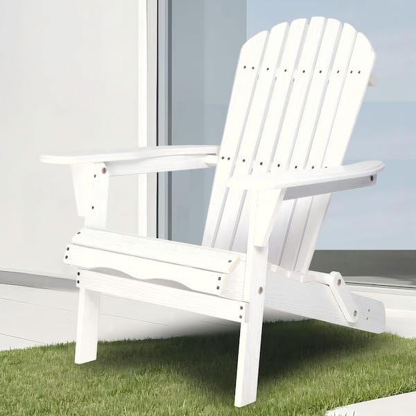 White Folding Adirondack Chair (Set of 2), Embossed Grained Wood Fire Pit Chairs Outdoor Chairs for Patio, Yards, Beach