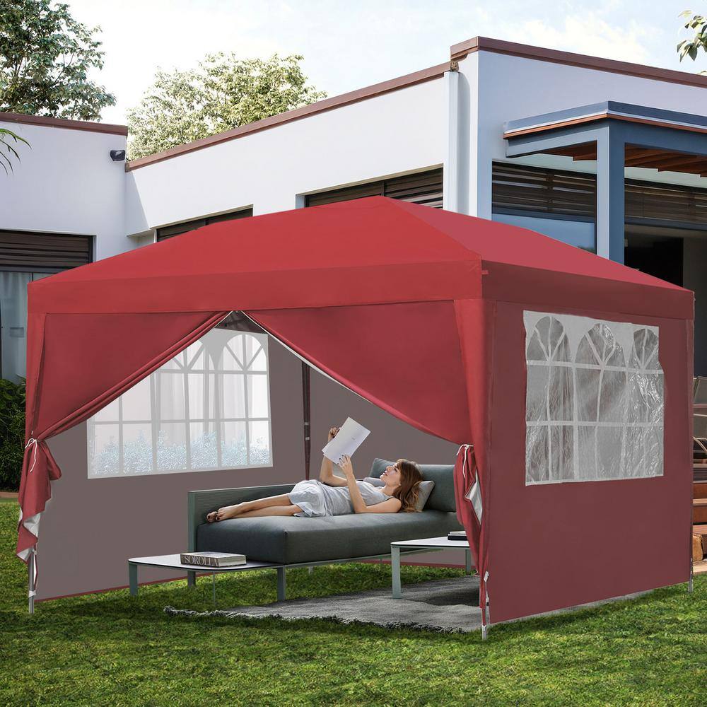 Red 10x10 ft Waterproof Pop-Up Patio Canopy Tent with Side Walls