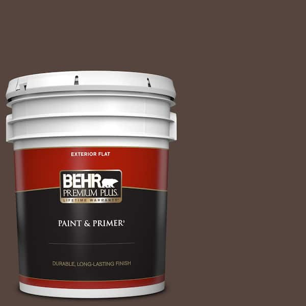 BEHR PREMIUM PLUS 5 gal. #PPF-51 Dark Walnut Flat Exterior Paint & Primer