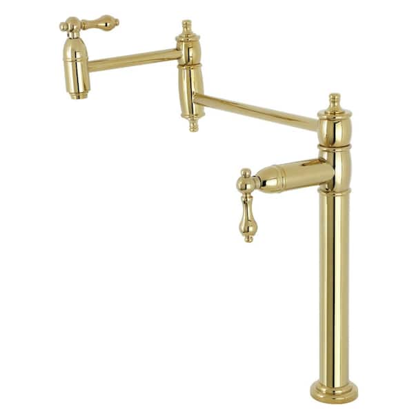 Kingston Brass Restoration Deck Mount Pot Filler Faucet in Polished Brass