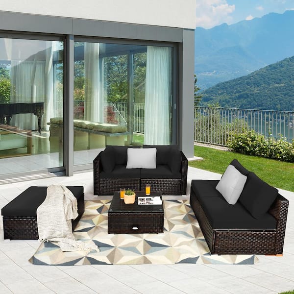 Gymax 6-Piece Wicker Rattan Outdoor Patio Sectional Sofa Set