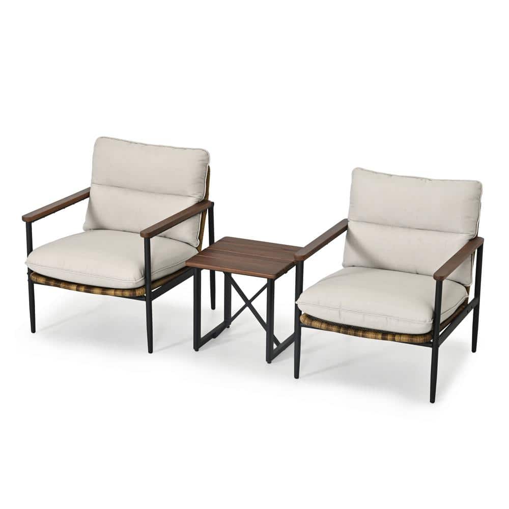 PureCane 3-Piece Aluminum Wicker Patio Conversation Set with End Table and Light Gray Cushions price history on PriceWatchPro