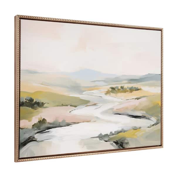 Kate and Laurel Abstract Nature Landscape Framed Canvas Wall Art 1-Piece Gold Framed Canvas Art Print, 31.50 in. x 41.50 in.