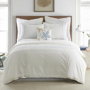 Terrington 3-Piece White and Blue Embroidered Stripe Cotton Full/Queen Duvet Cover Set