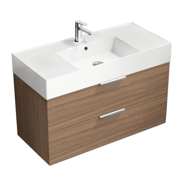 Nameeks Derin 39.53 in. W x 18.11 in. D x 25.2 in. H Modern Bathroom Vanity in Walnut With White Ceramic Top