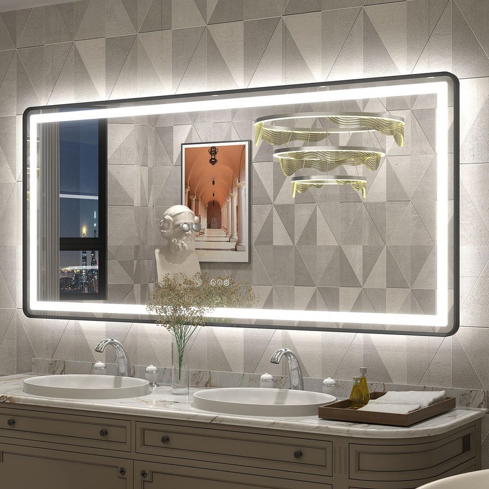 60 in. W x 28 in. H Rectangular Framed UL Certified Front & Back LED Anti-Fog Tempered Glass Wall Bathroom Vanity Mirror price history on PriceWatchPro