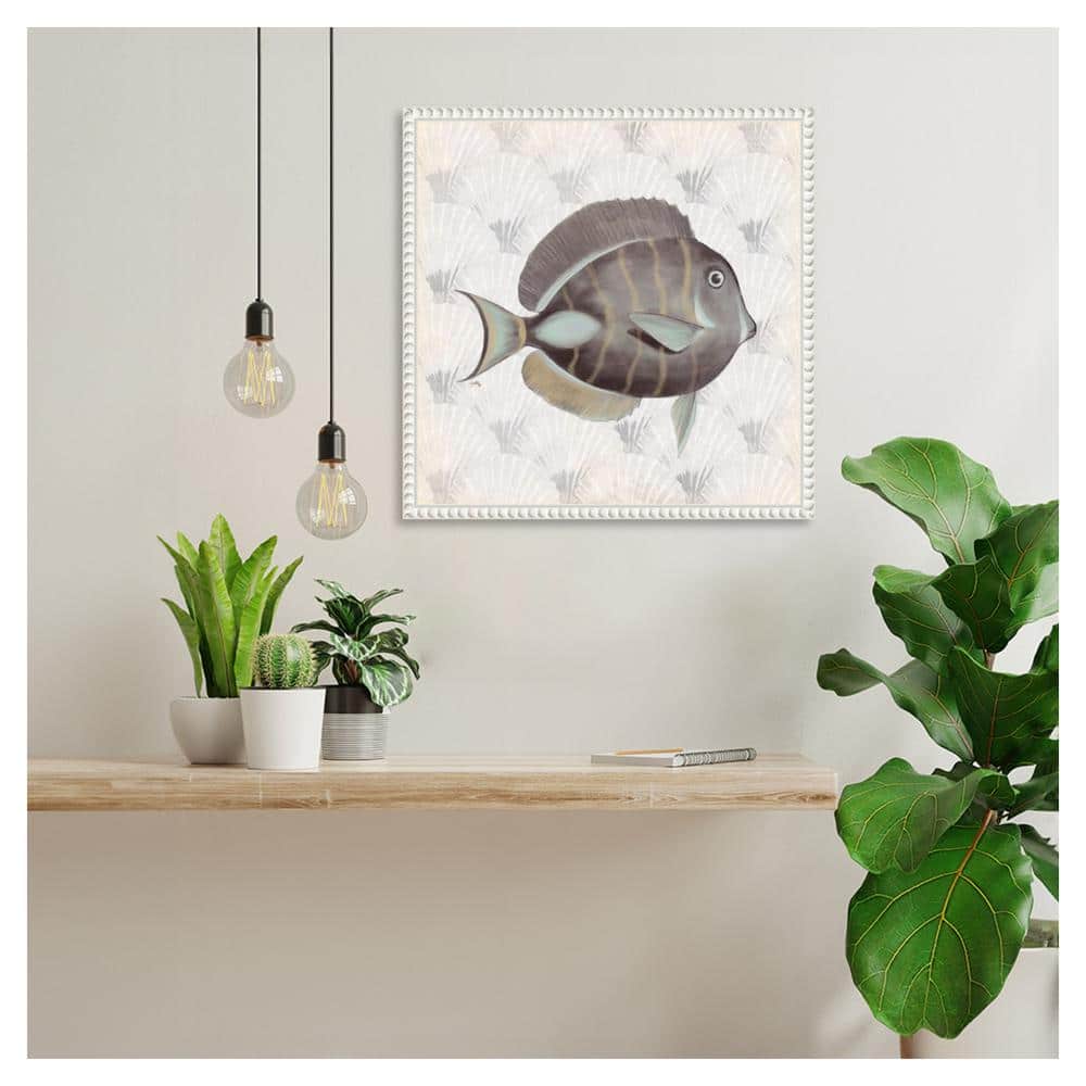 Neutral Vintage Fish Canvas Wall Art with Beaded Frame