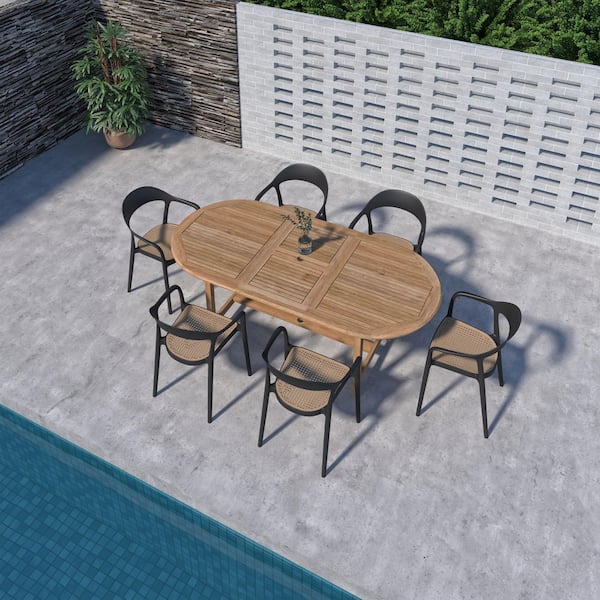 Inaka 7-Piece Solid Teak Wood 100% FSC Oval Patio Dining Set Black