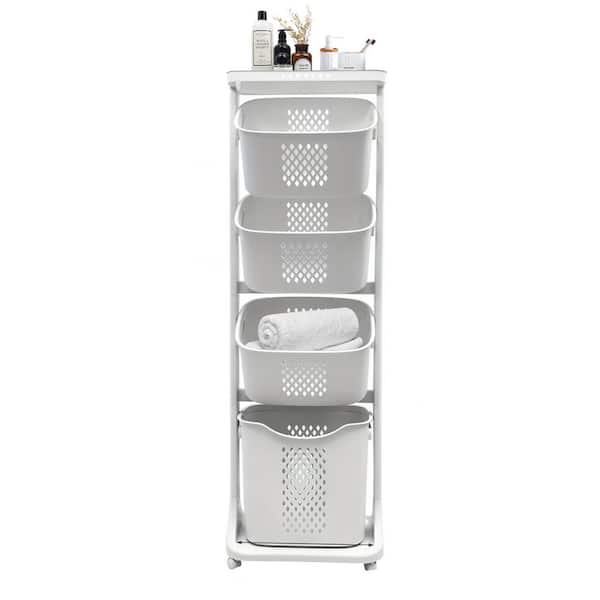 White Plastic 4 Bags 5-Tier Laundry Sorter Hamper, Laundry Storage Organizer w/Wheels Removable Rolling Laundry Basket