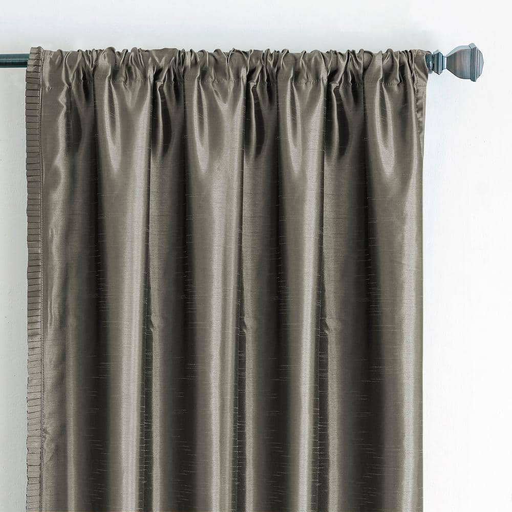 Gray Faux Silk Blackout Pleated Curtain Panel 52" x 108"