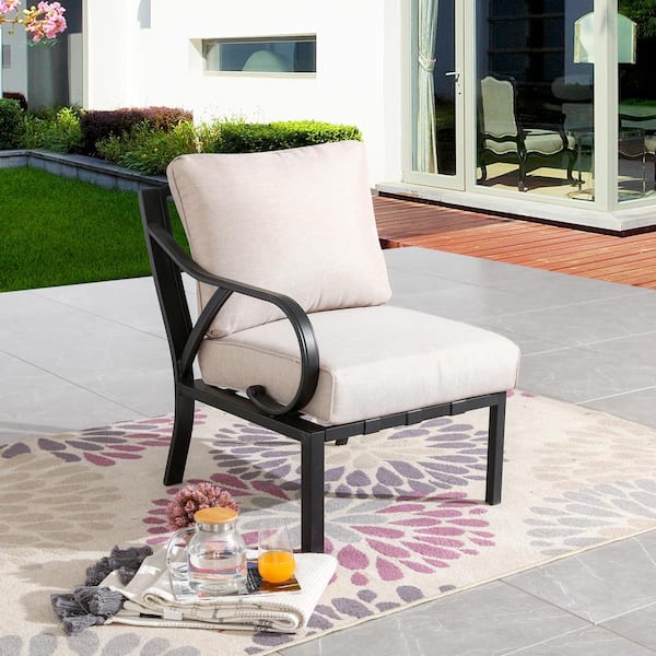 Patio Festival 1-Piece Metal Right Arm Outdoor Sectional Chair with Beige Cushions
